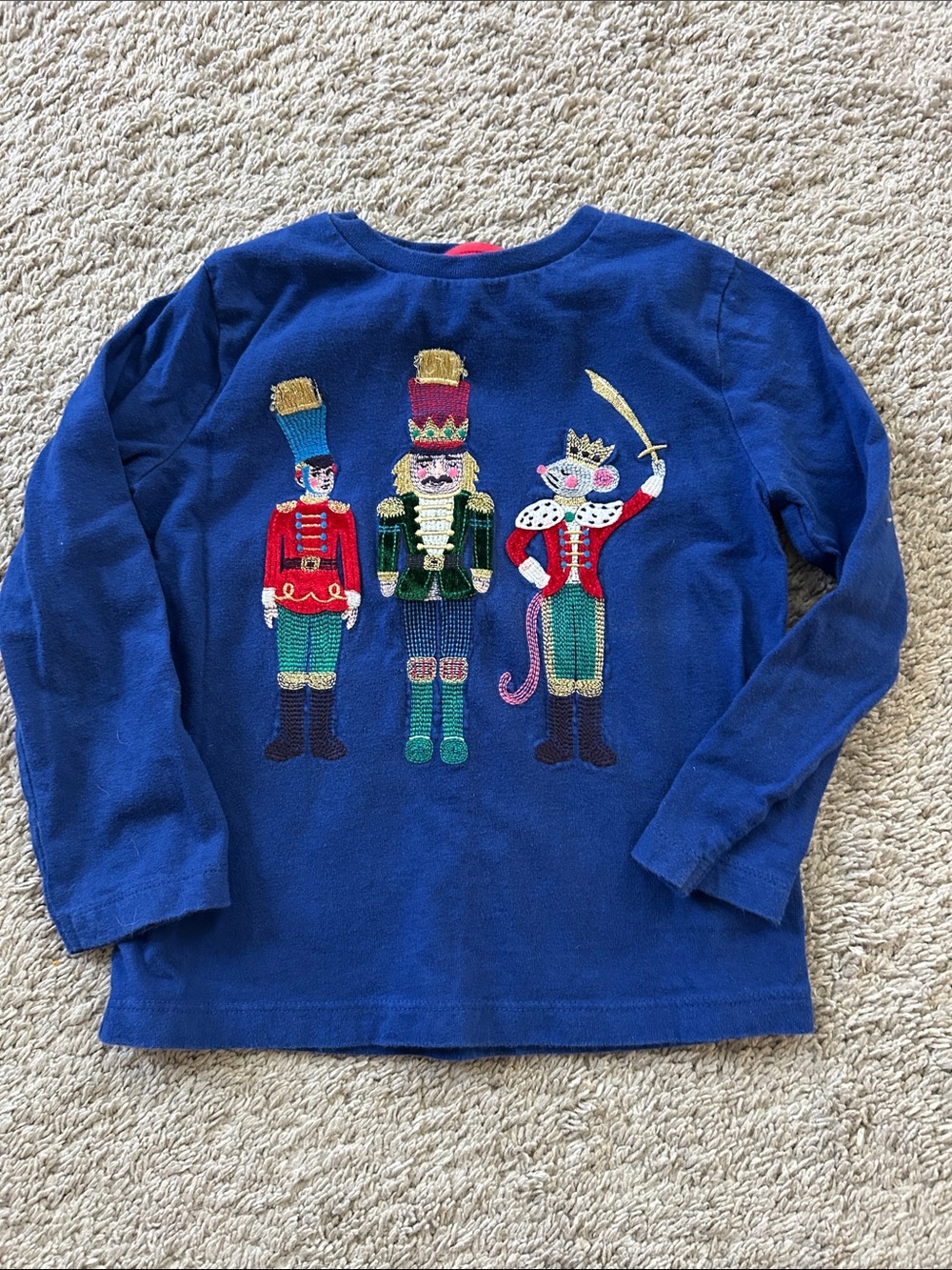 Mini Boden Blue Kids Nutcracker Embroidered Long-Sleeve Top 3-4years